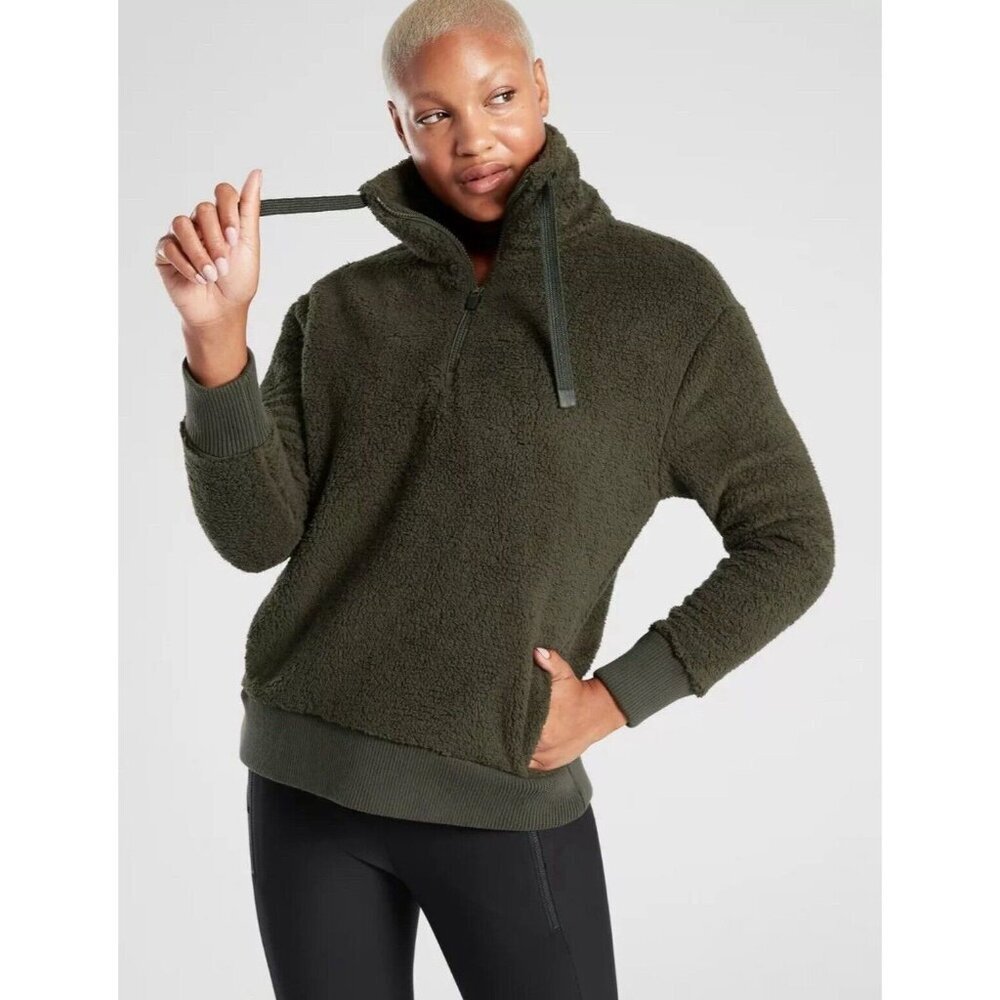 Athleta Sweater Womens X Small Green Talus Sherpa Half Zip Pullover Sweatshirt